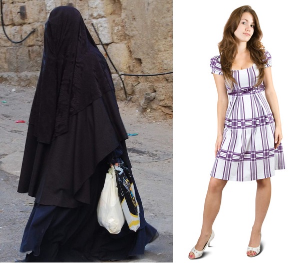 Standing girl in checked dress. Isolated with clipping path